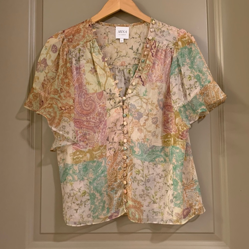 Misa Para Sheer Chiffon Blouse Top in Ischia Paisley Size S - Picture 15 of 16